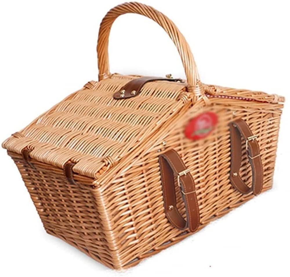 BERTY·PUYI Juego De Cesta De Picnic para 4 Personas, Hecho A Mano, Grande, De Mimbre, con Cubiertos Y Manta De Picnic Impermeable para Acampar Al Aire Libre