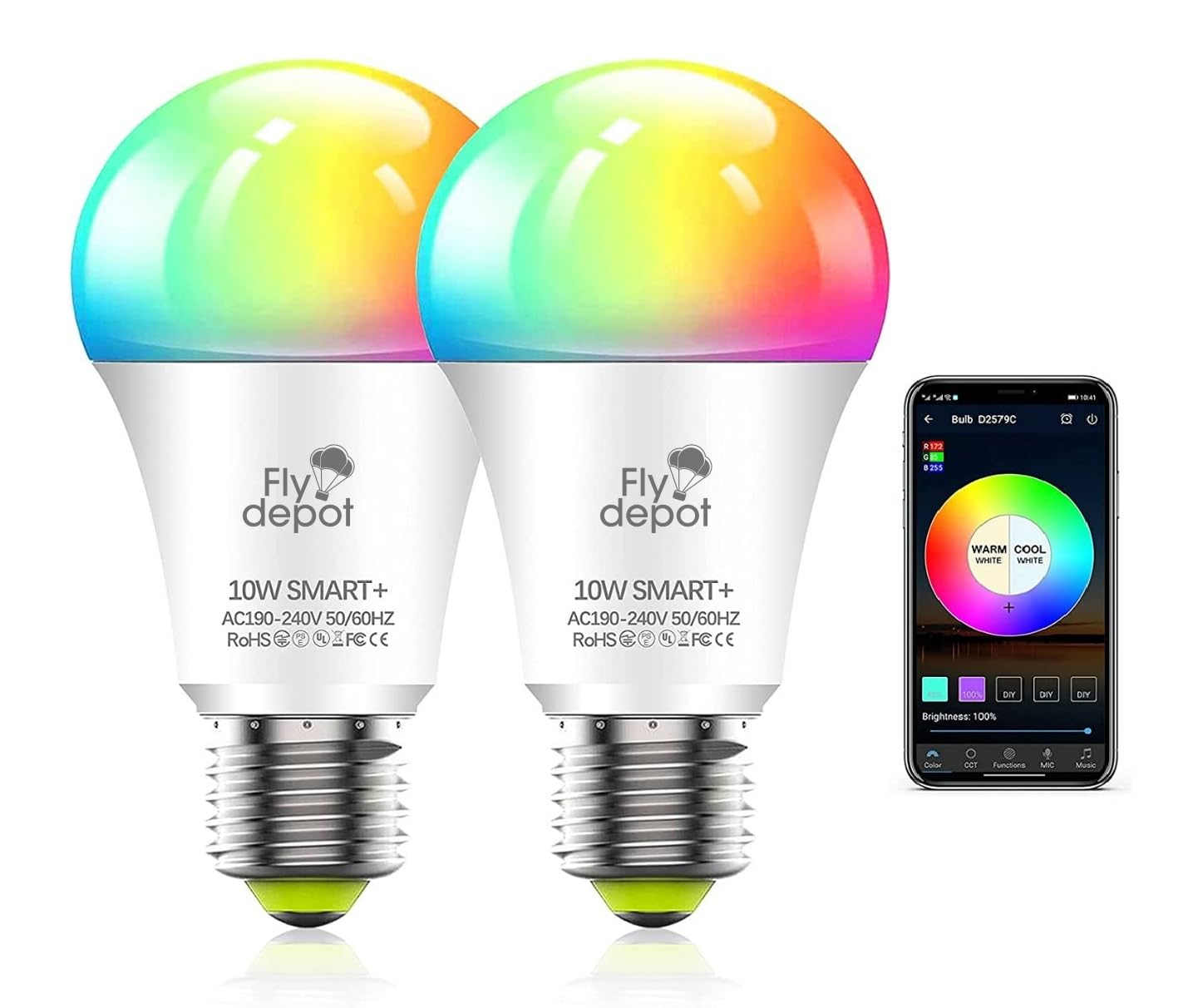 Alexa Smart Bulb, لمبة ذكية, E27 10W Led Colour Changing RGB Light Bulbs with WiFi, Bluetooth Connection, and Voice Control with Echo, Google Home Smart Speaker (2)