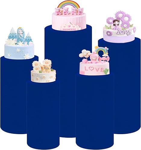 Miniatura 8 de Juego de 5 fundas de soporte cilíndrico de elastano para pedestal, fundas elásticas para zócalo, mesa de postre, cubierta de pilares para accesorios