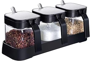 Square Sugar & Salt Container Set with Lids and Spoons