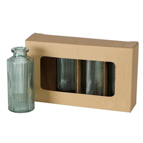 Boltze Panja 2005929 Vase en Verre laqué 4 pièces Vert 6 x 6 x 13,8 cm