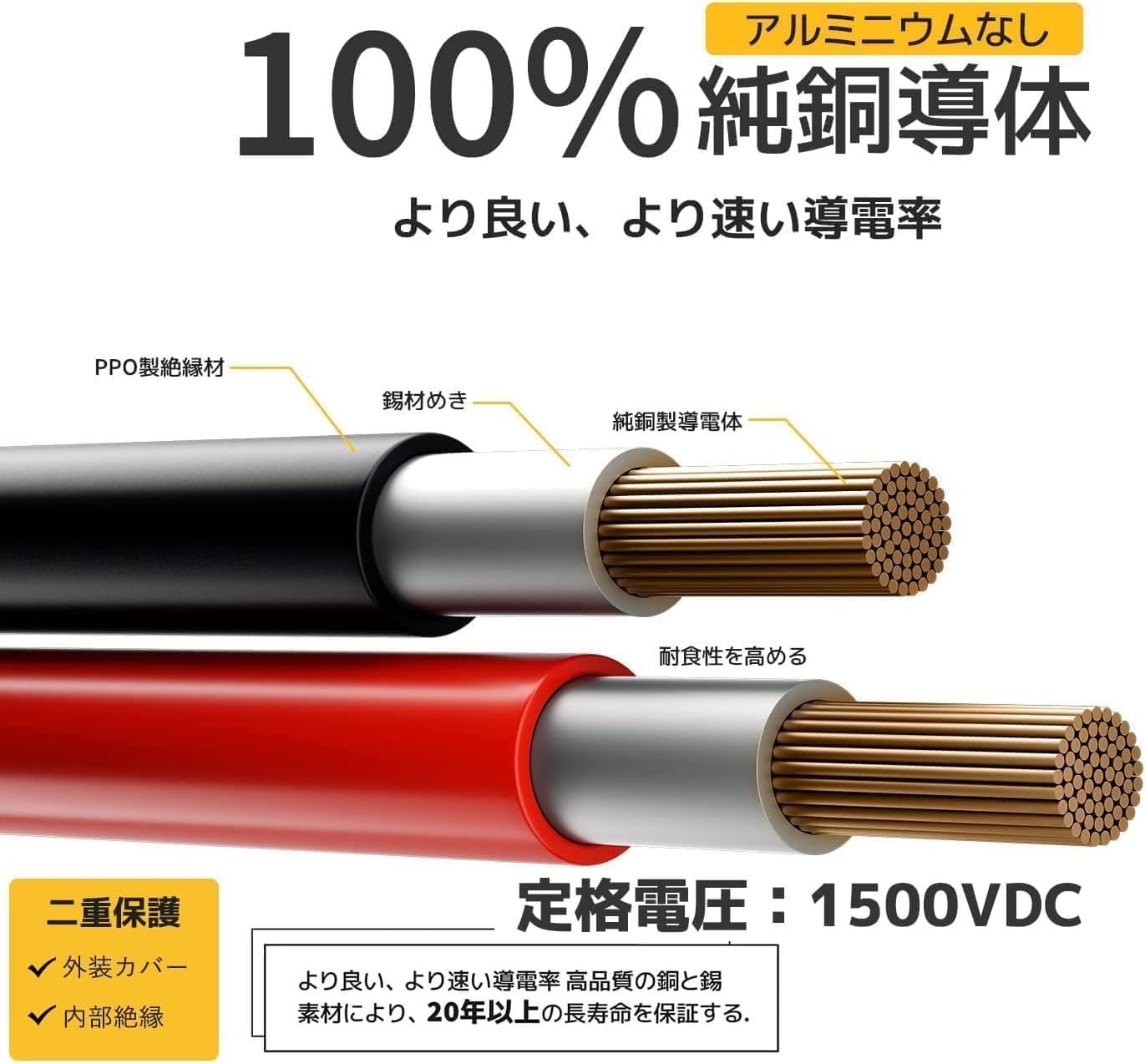 Amazon.co.jp: MC4 延長 ケーブル 12AWG（4mm²） 3m ソーラー 延長