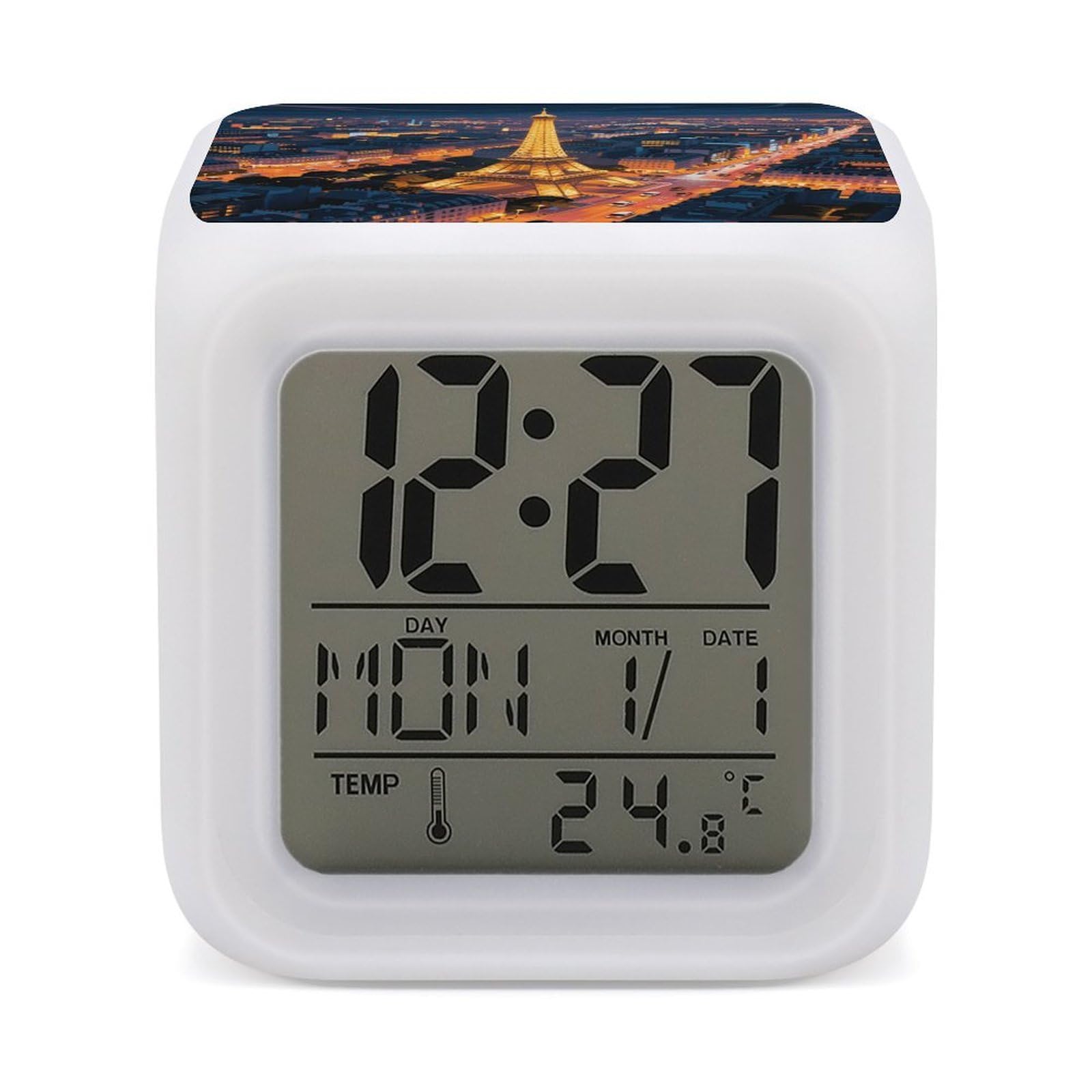 VstaDank Eiffel Tower Alarm Clock Sleep Trainer 7 Color Changing Night Light Modern Touch Bedside Lamp Fashion Digital Clock with Temperature Display Wake Clocks for Loud Alarm