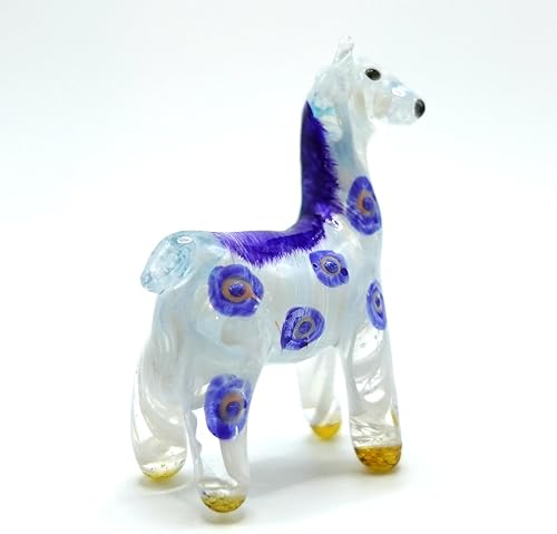 Miniatura 4 de Alpaca - Figuras artísticas en miniatura de vidrio soplado a mano, animales coleccionables, regalo para decoración del hogar (blanco y azul)