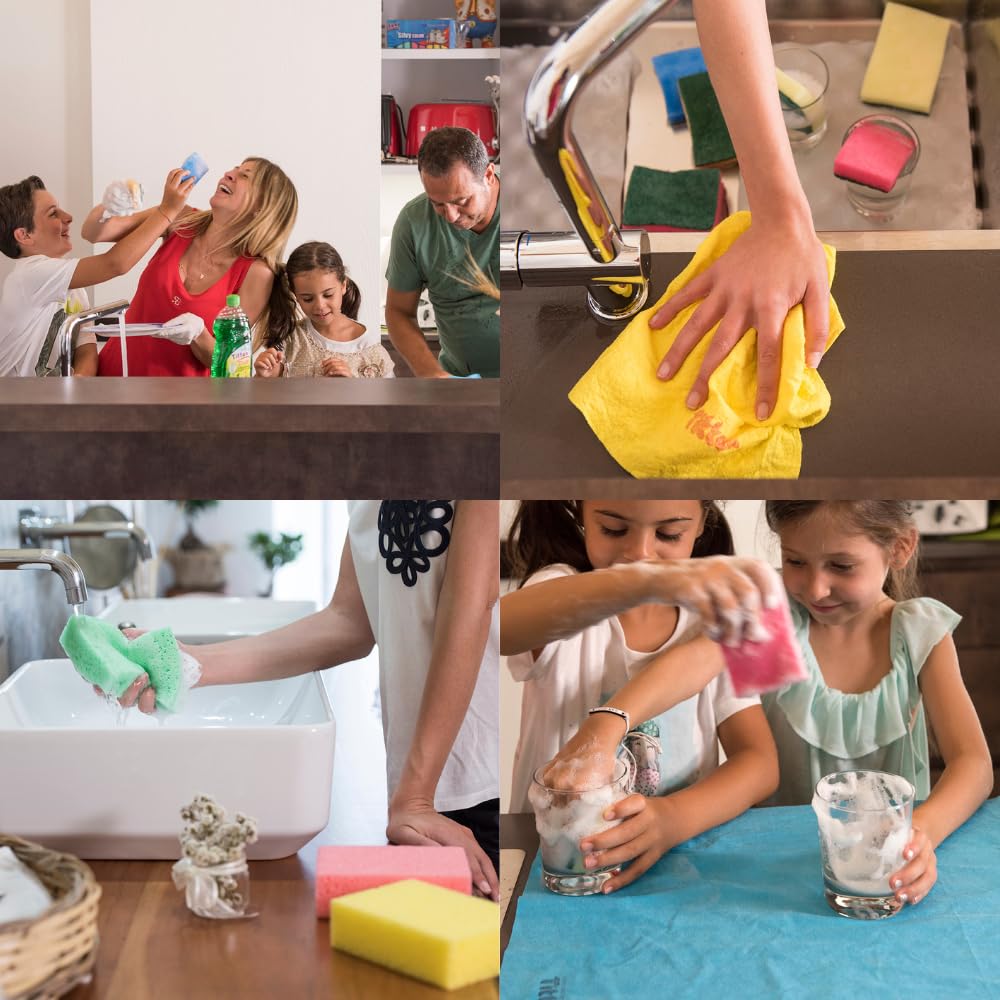 TITTEX Kit Pulizia Casa PRO: Spugne, Panni Microfibra, Panni Acciaio e vetri, Panni Pavimenti, Accessori Top per Pulizia Profonda! Set Prodotti Pulizia casa da 27 Pezzi, Borsa Shopping Inclusa