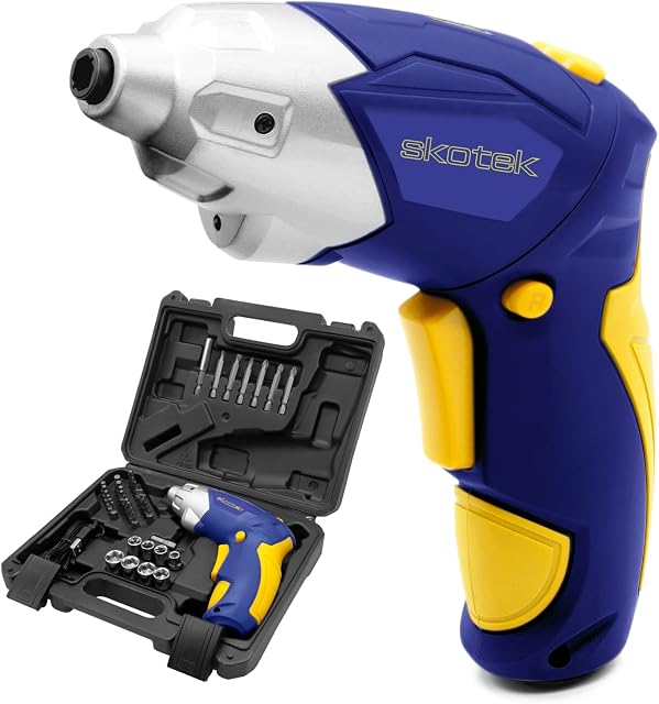 Skotek Cordless Screwdriver Terratek 3.6V 1300 mAh Rechargeable Lithium-Ion Battery Pivot Handle DIY Socket Electric Screwdriver Set Accessory Kit, LED Worklight, Carry Storage Case