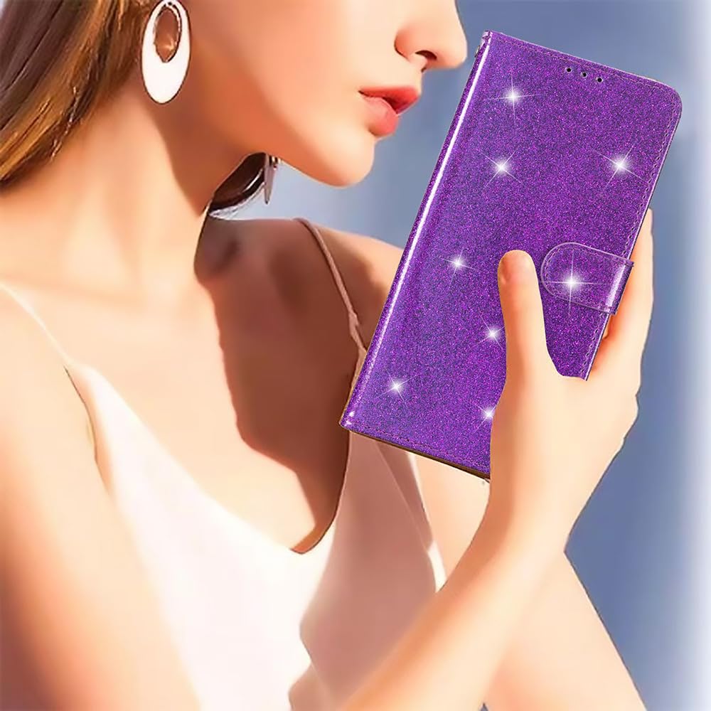 EuoDuo Compatibile con Xiaomi 13 Cover Libro Glitter Custodia Portafoglio Brillantini Magnetica Antiurto con Slot per Schede Donna Ragazza Accessori di Cellulari - Viola