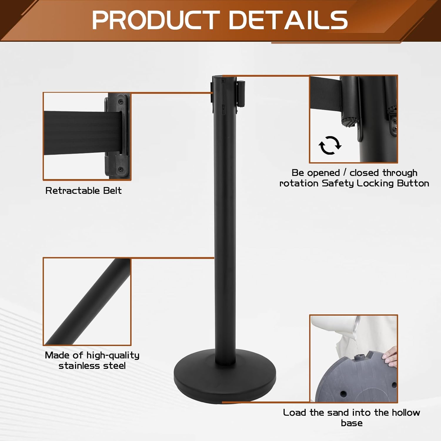 Stanchions with Retractable Belts, 6 Pieces Crowd Control Barrier, Stanchion Posts Set with 6.6 ft/2 m Retractable Belt Barrier Used for Theaters, Parties, Wedding, Exhibition
