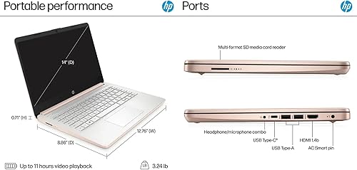 Miniatura 9 de HP Laptop ultraligera de 14 pulgadas para empresas. Intel Quad-Core N4120 ( N4020), 8 GB de RAM, 192 GB de almacenamiento, 1 año Office 365, (64 GB