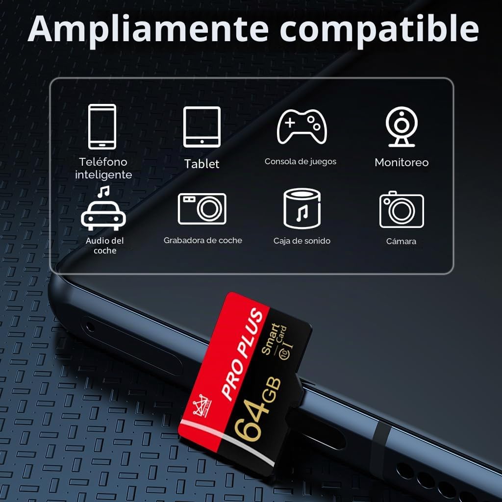 Paquete de 5 tarjetas de memoria de 64 GB con adaptador, tarjeta de memoria de alta velocidad, UHS-I C10 A1 tarjeta TF para tableta/teléfono móvil/cámara/audio del coche/consola de juegos (TF295 64 GB