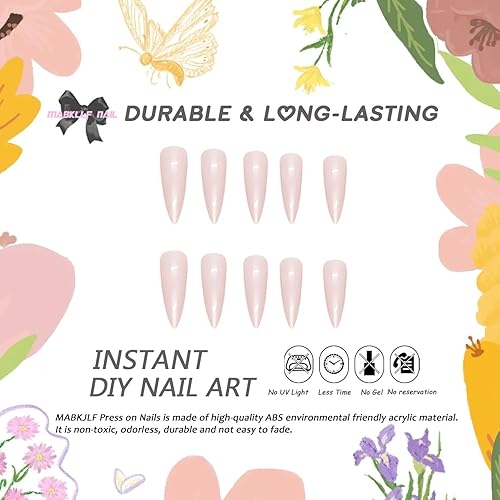 Miniatura 2 de Uñas postizas largas a presión, uñas postizas Stiletto MABKJLF de cobertura completa, uñas postizas brillantes con pegamento para uñas, uñas