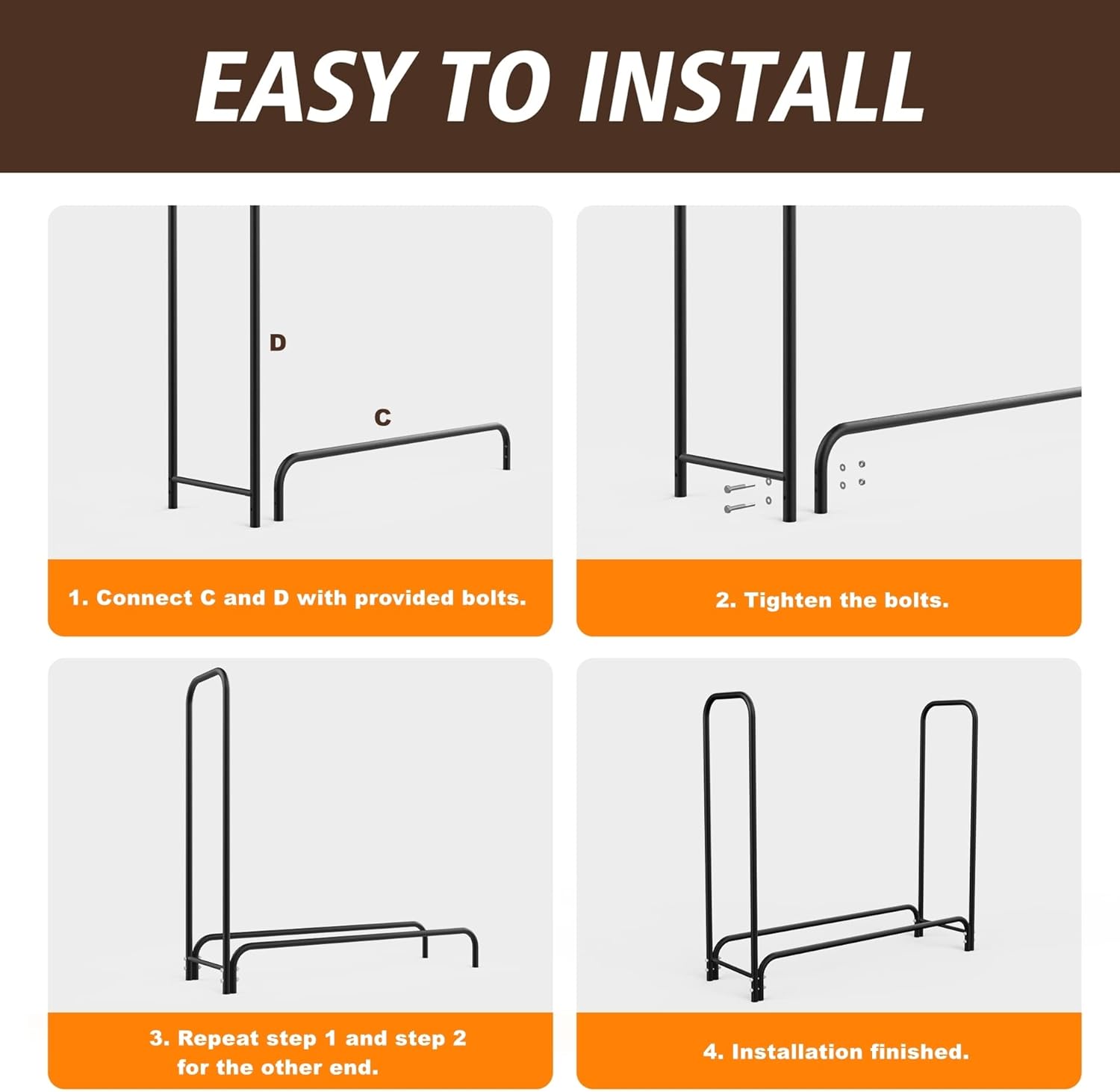 4ft Firewood Rack Outdoor with Oxford Fabric Cover Set, Weather Resistant Fireplace Wood Rack for Firewood with Cover Outdoor