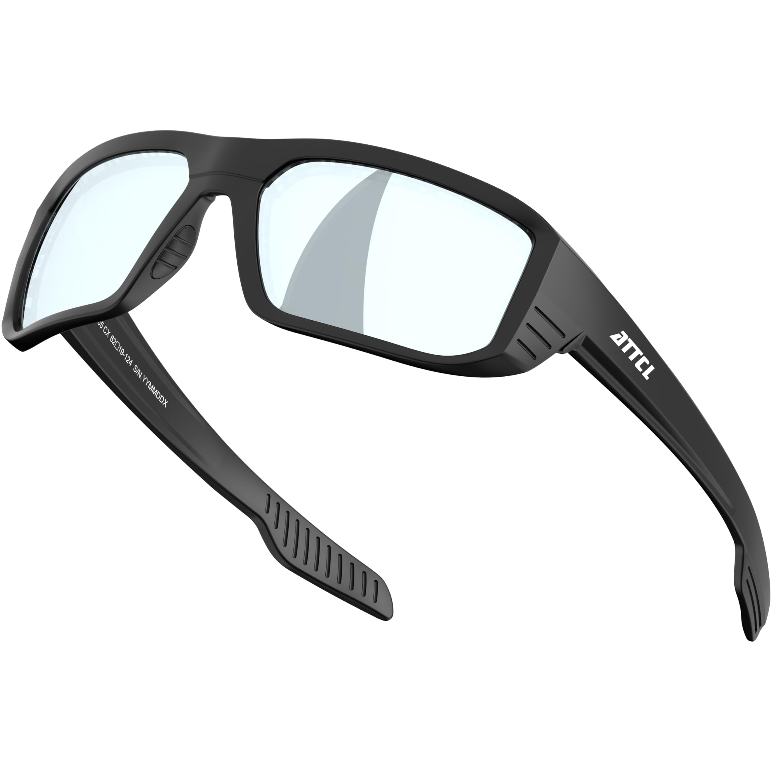 ATTCL Sports Polarized Sunglasses for Men: Ultra-Light Wrap Around TR90 Frame UV400 Protection for Fishing Driving Shooting, Black Frame/Silver Lense, M