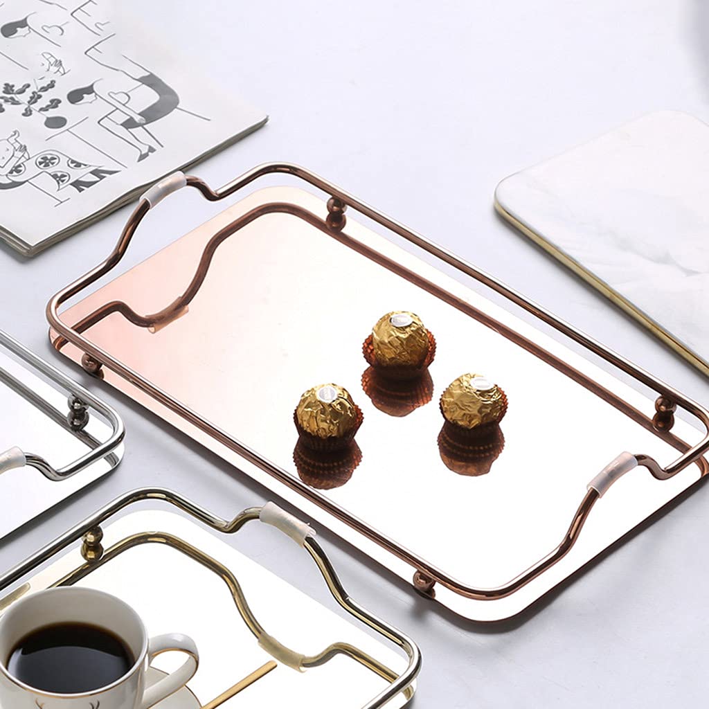 Vassoio da portata rettangolare in acciaio inox in stile nordico con manici, elegante finitura a specchio, perfetto per teiere, tazze da dessert e decorazioni per la casa