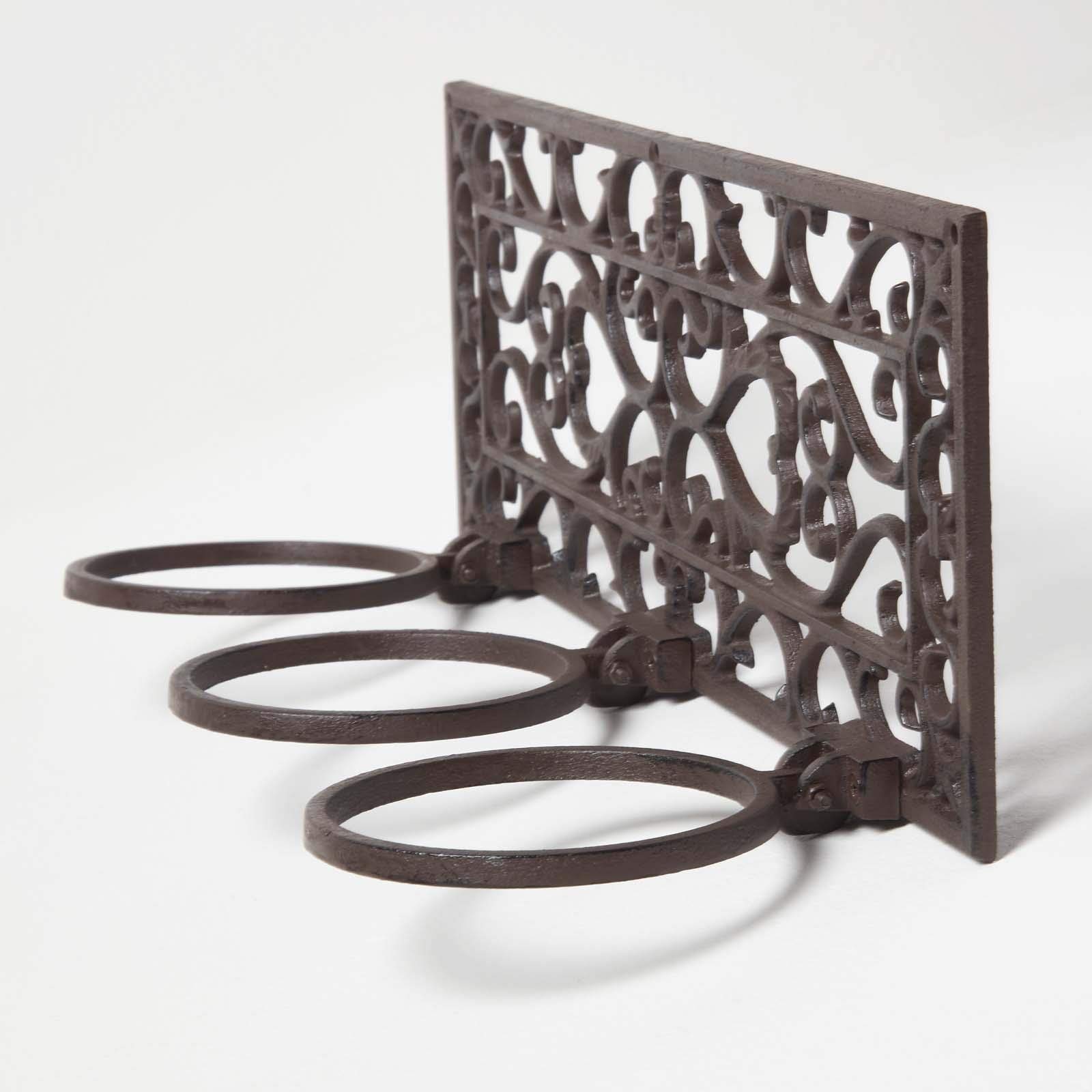 HOMESCAPES Portavaso da parete in ghisa, grande, marrone, stile parigino, con 3 supporti per vasi per piante, decorazione per interni ed esterni, larghezza 51 cm