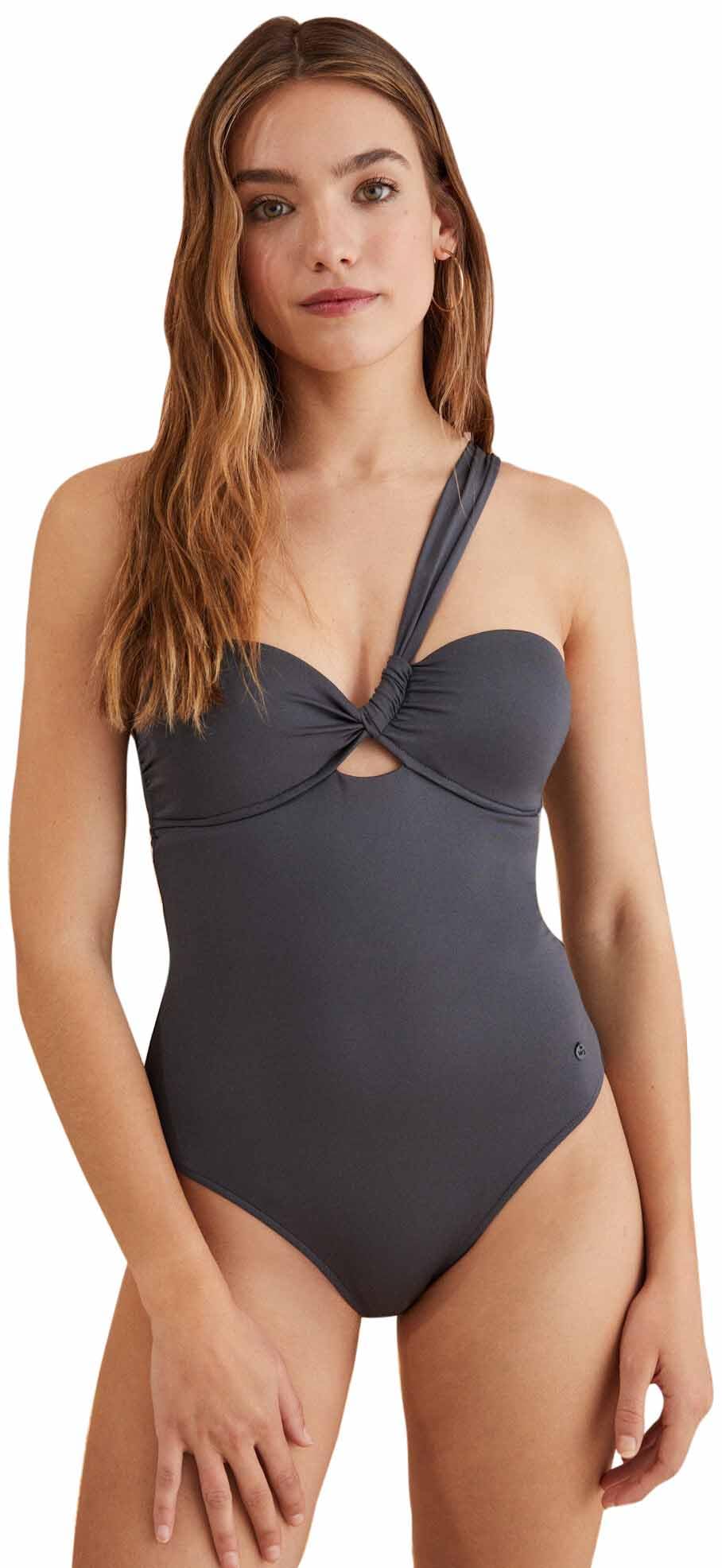 Women'secret Bañador Reductor Asimétrico Gris Mujer
