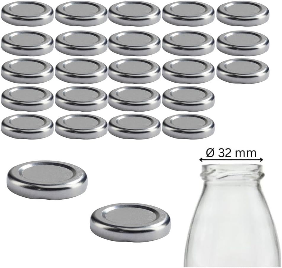 mikken TO43 25 Lids 4.5 cm for Glass Bottles Twist-Off Replacement Lid Screw Cap for Milk Bottles and Juice Bottles Colour Silver
