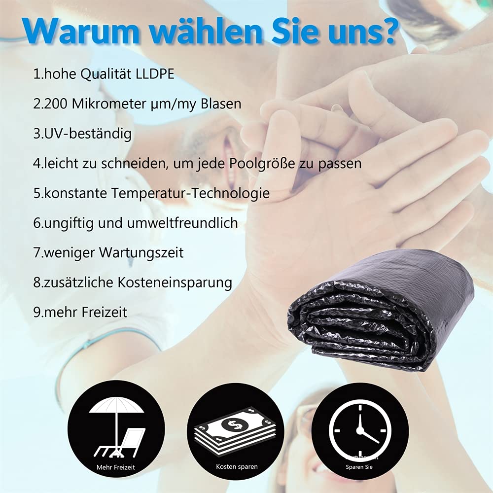 Melko Pool Solarabdeckplane Rund Ø 549 cm Solar-Folie 200 µm zuschneidbar