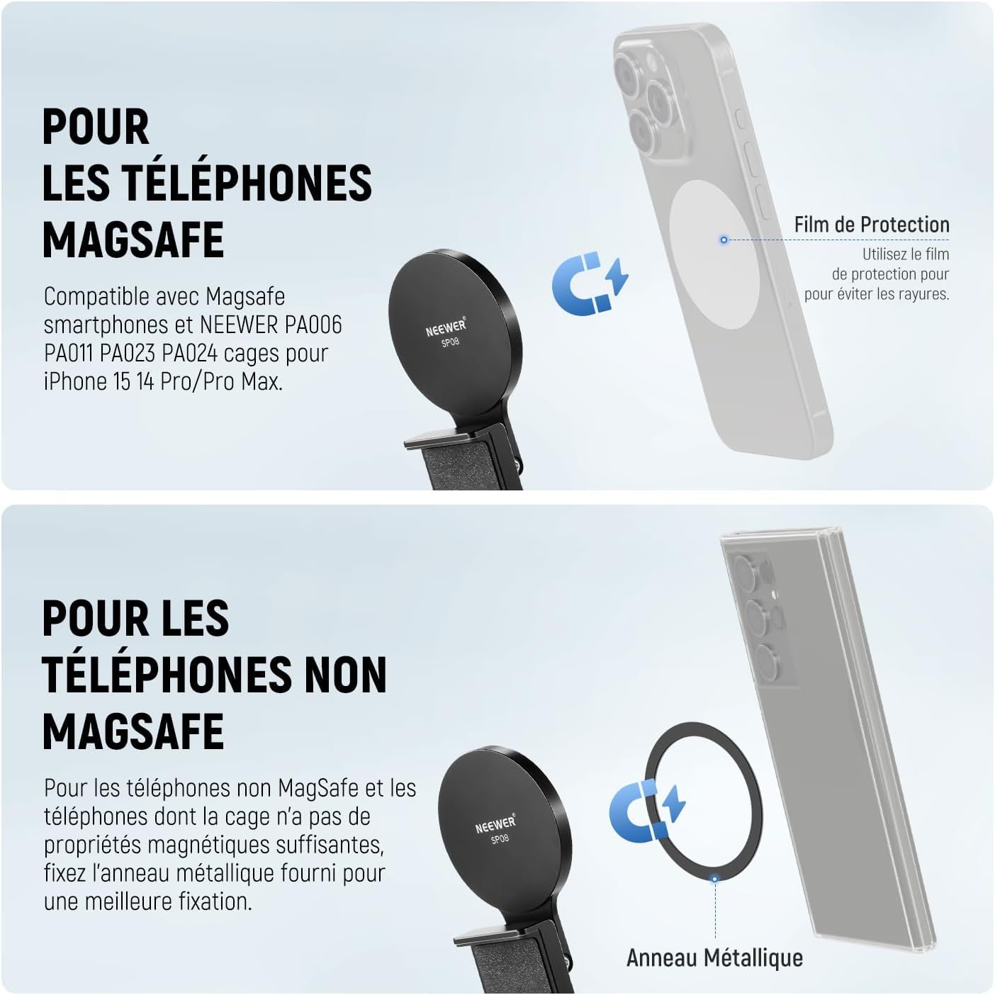 NEEWER Support pour Appareil Photo Continuité pour Moniteur de Bureau, Support Magnétique Trois Parties pour Téléphone Webcam, Base Type Arca, Compatible avec MagSafe iPhone iMac, Mac, Samsung, SP08