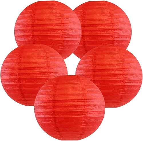 Linterna de papel redonda roja de 8 pulgadas, pantalla colgante china japonesa (juego de 5, rojo)