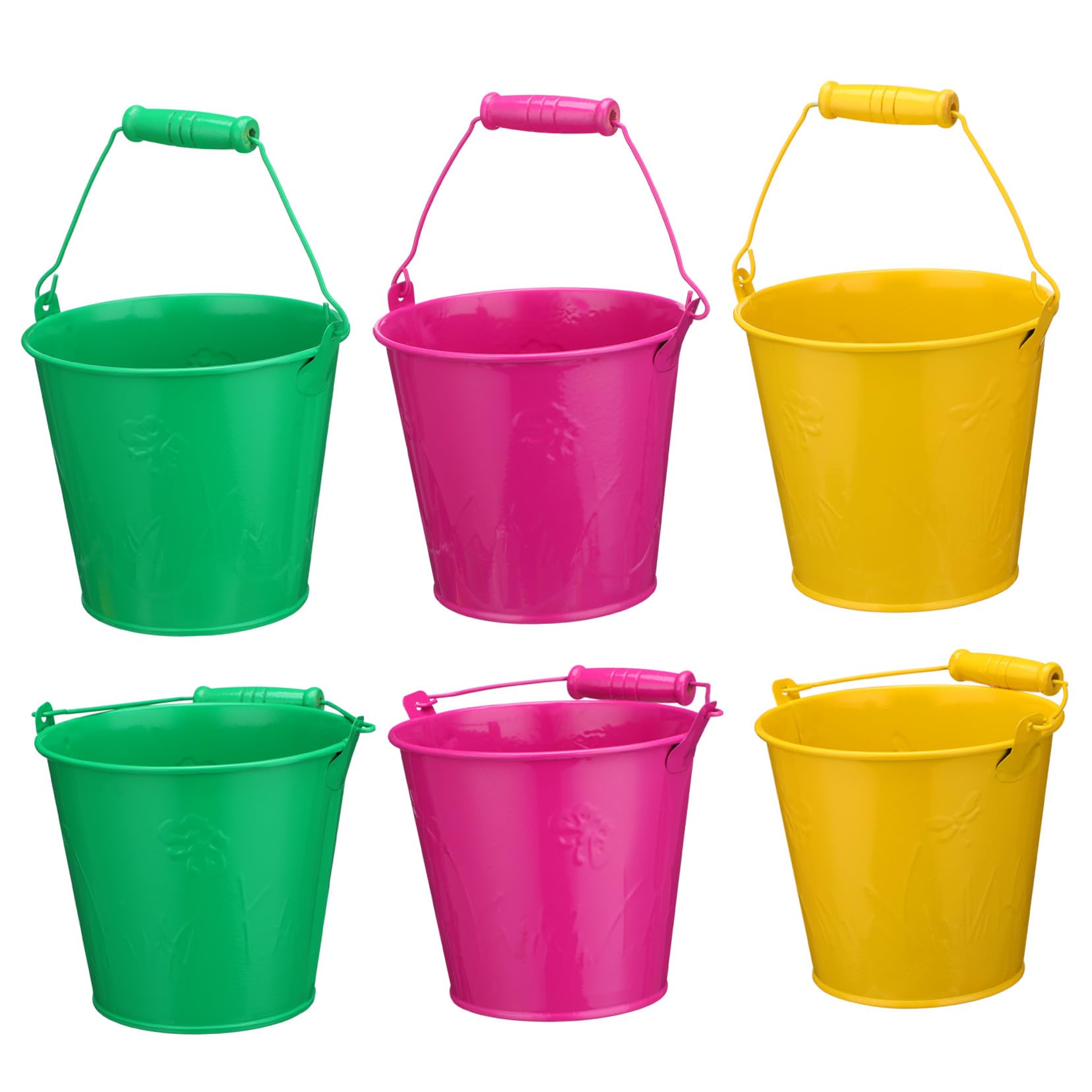 Hohopeti Jouet de Plage Seau en Fer 6pcs Poignée Bois pour Garçon et Filles