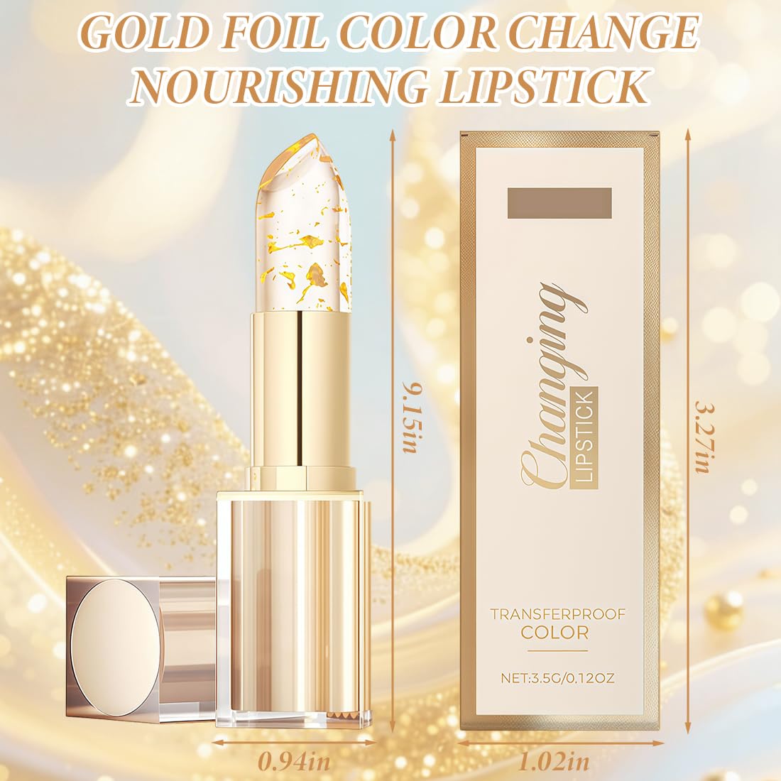 Lápiz labial con cambio de temperatura,Bálsamo labial transparente dorado,Cuidado,resistente al agua - LLápices (001) — view 2