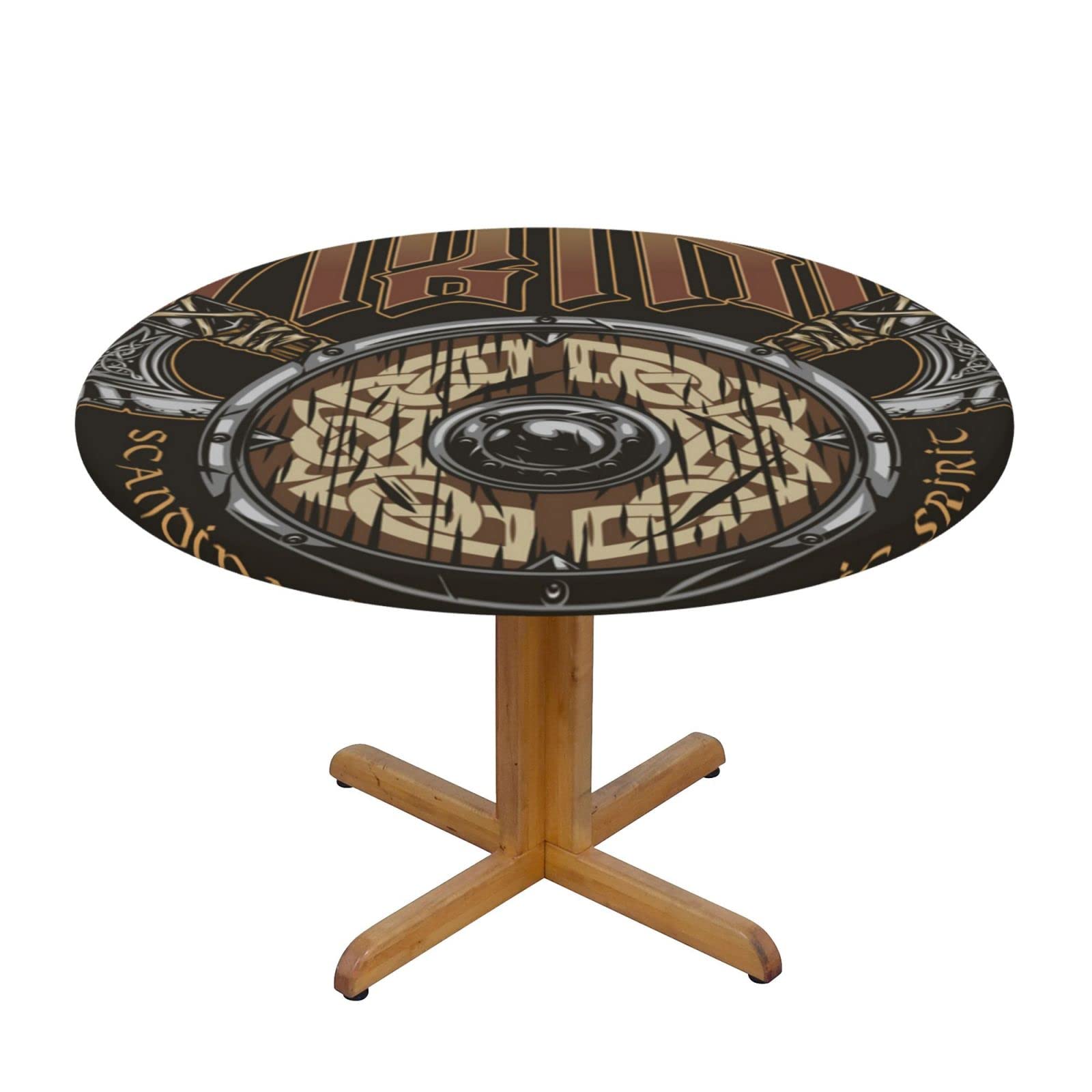 Lsjuee Round Fitted Tablecloth 45-50in Elastic Edged Table Cloth for Kitchen Dining Party Home Decor - Viking Warrior AxeSymbol