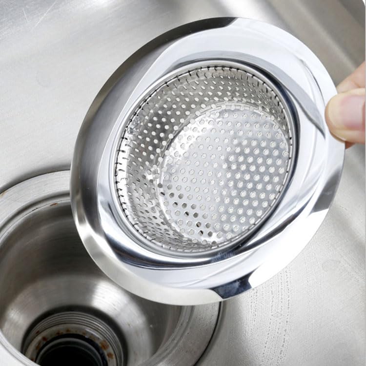 Image of Go Store 2 Pcs Kitchen Sink Strainer Heavy Duty Stainless Steel Strainer Kitchen Drain Basin Basket Filter Stopper Drainer Sink Jali - 11.5 cm, 51 mm