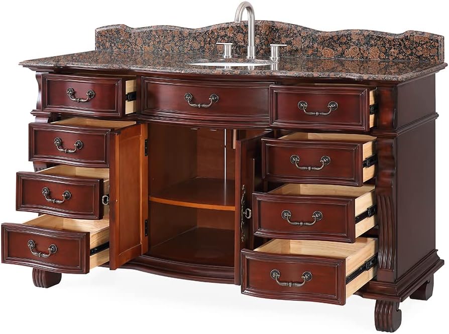 Benton Collection 60" Hopkinton Classic Traditional Antique Style Brown Bathroom Sink Vanity GD-4437BN-60
