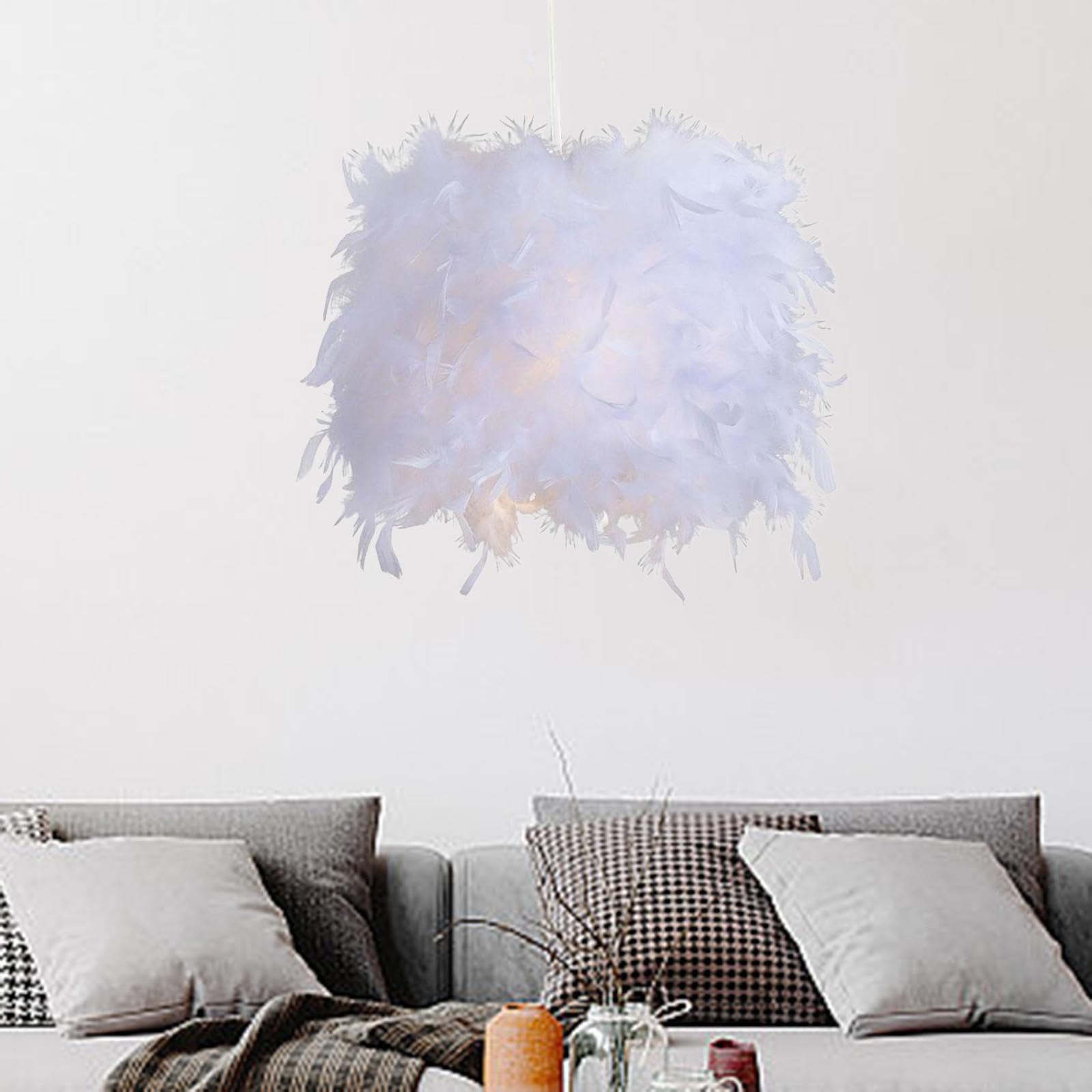 Fenteer Feder-Lampenschirm, Hängender Lampenschirm, Modernes Zubehör für Tischlampe und Stehlampe, Pendelleuchte, Abdeckung für Hochzeitsdekoration, Durchmesser 50 cm