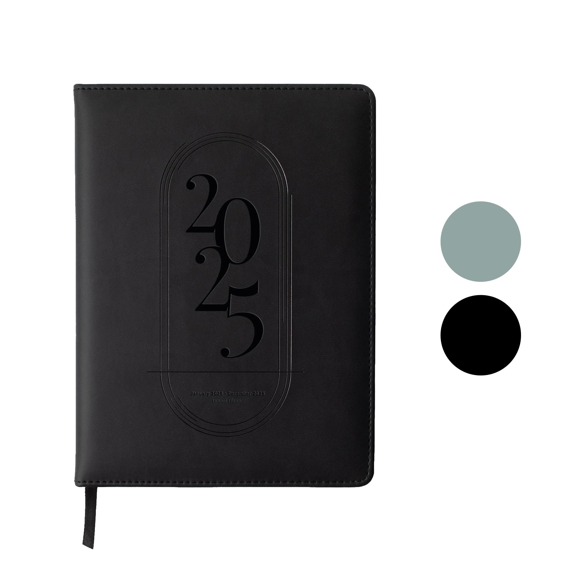 Rileys & Co 2025 Weekly Planner - Premium Annual Weekly & Monthly Agenda Planner, Jan - Dec 2025, Flexible Cover, Notes Pages, Twin-Wire Binding (8 x 6-Inches, Black)