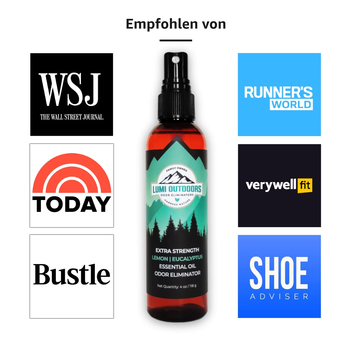 Lumi Outdoors Schuhdeo-Spray & Geruchsbeseitiger - Natürliches Schuhspray gegen Geruch - Extra starke Wirkung mit Eukalyptus-Zitronengras