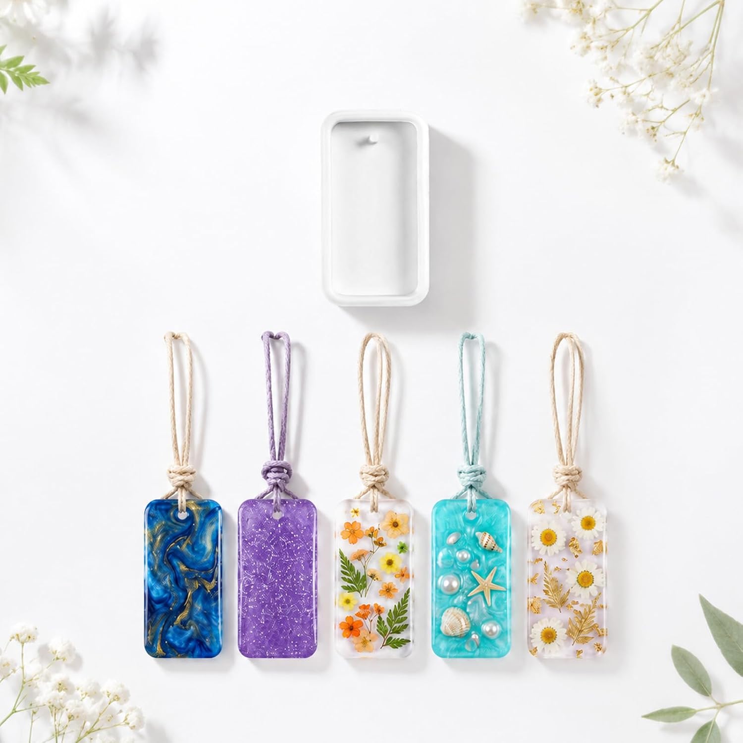 10PCS Resin Keychain Jewelry Casting Molds, Rectangular Resin Silicone Molds, DIY Pendant Resin Bookmark Mold Epoxy for Handmade Craft Making