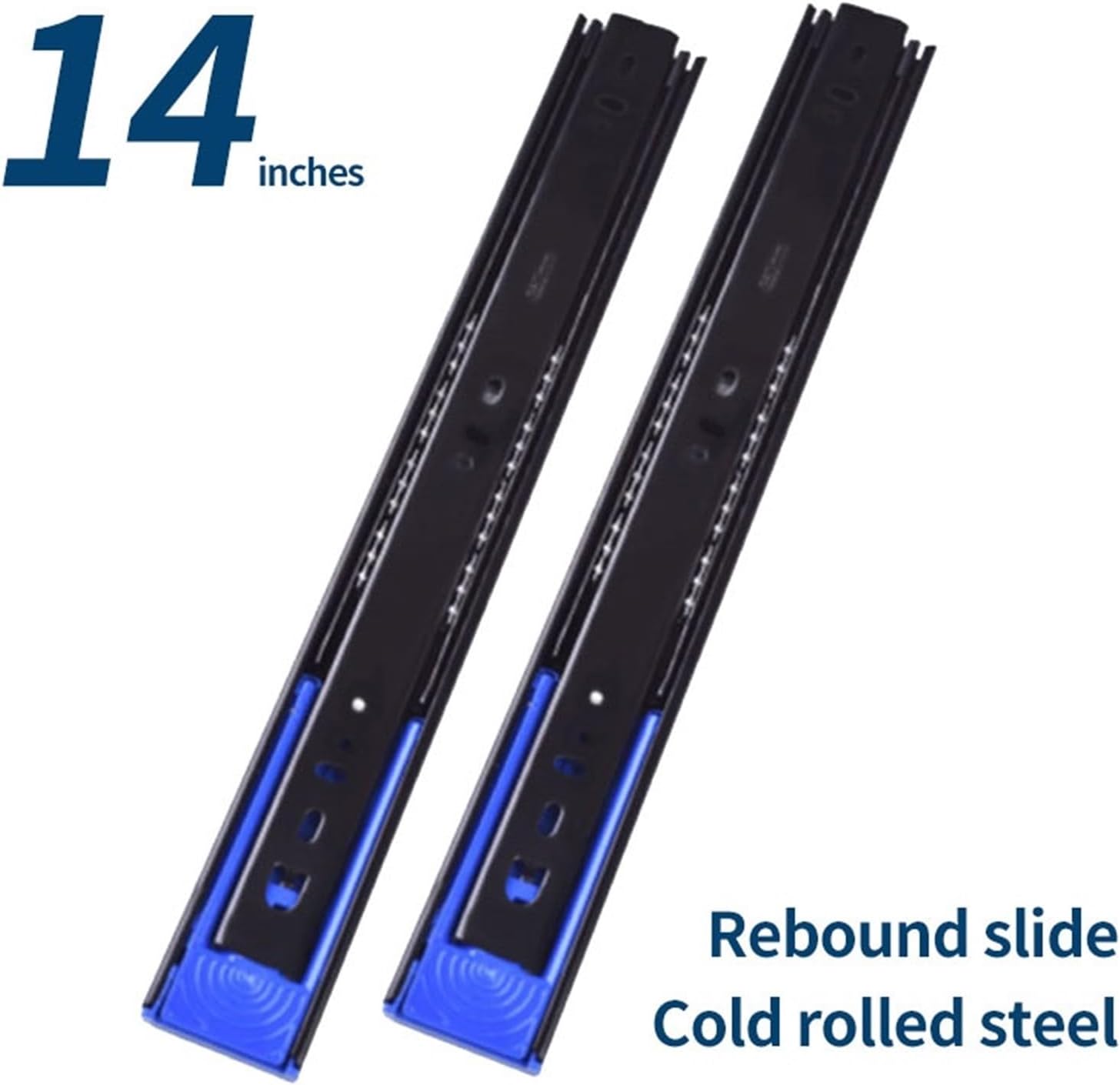 Heavy Duty Drawer Slides 1Pair Black Cold-Rolled Steel Three-Stage Rebound Slide Rail(14 inch (350mm))