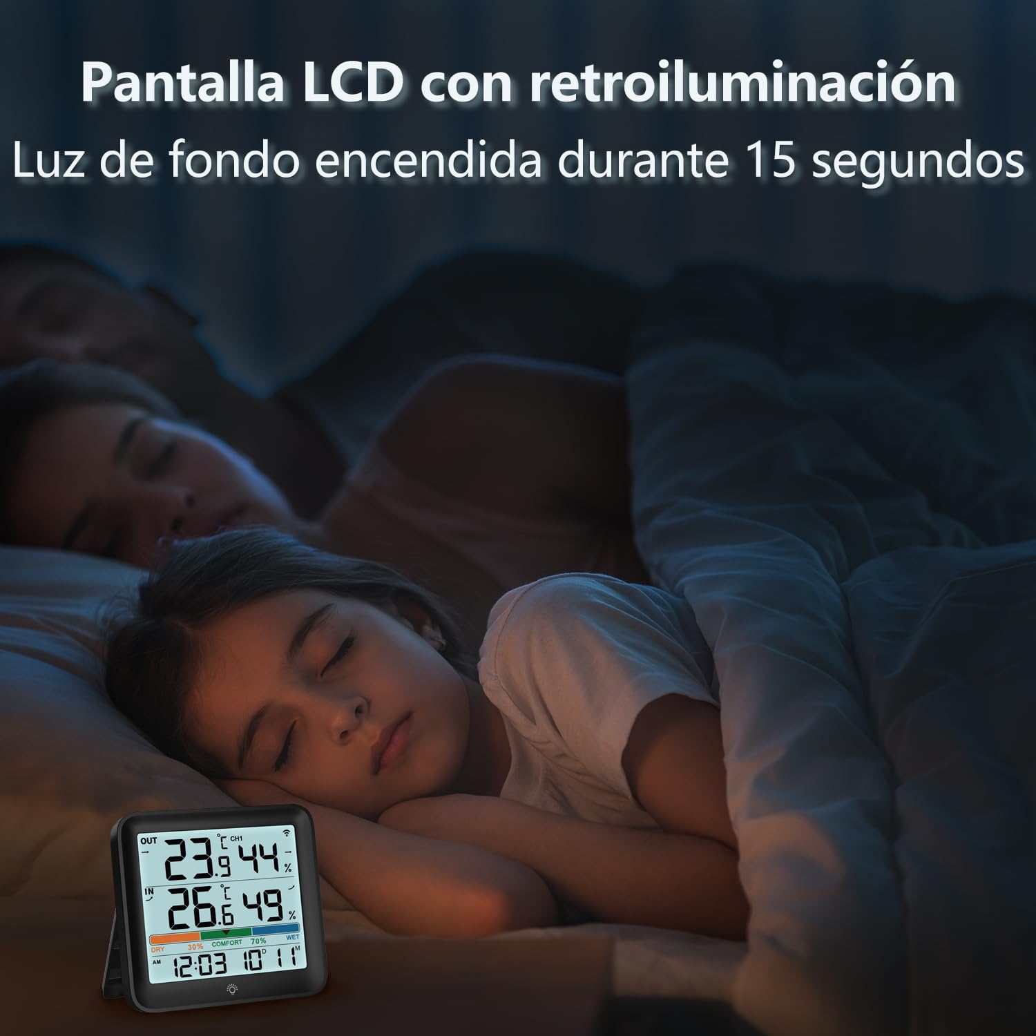 VOCOO Termómetro Para Interiores y exteriores Higrómetro Monitor de Humedad Medidor de Temperatura Digital Estaciones Meteorológicas con Retroiluminación LCD Reloj Fecha Valor Mínimo/Máximo