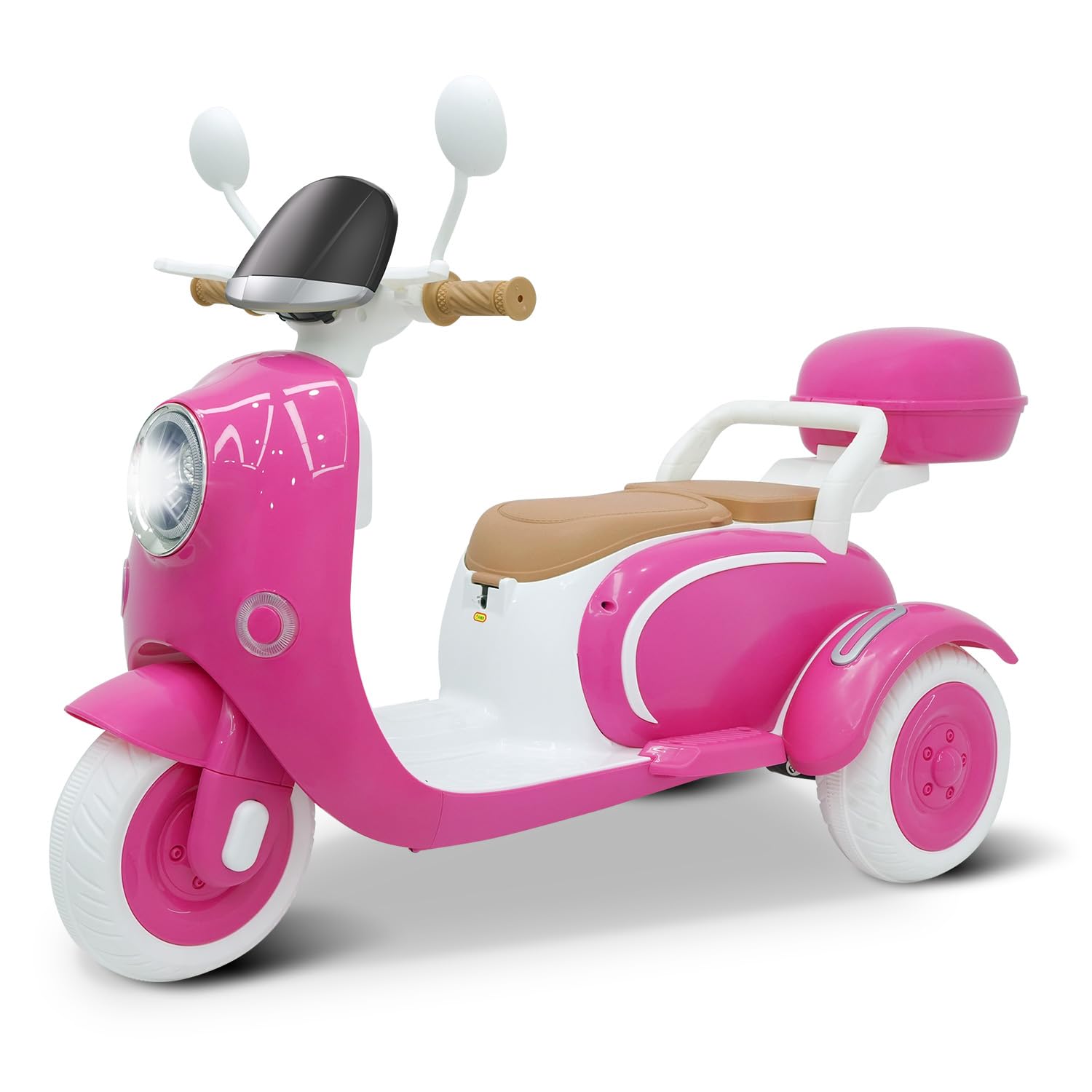 Beblinglet 12V Ride on Motorcycle, 2 Seater Kids Electric Moped Scooter with Storage Box, Music, LED Light, Horn, 2x50W Motor, 60 mins Ride Time, Ride