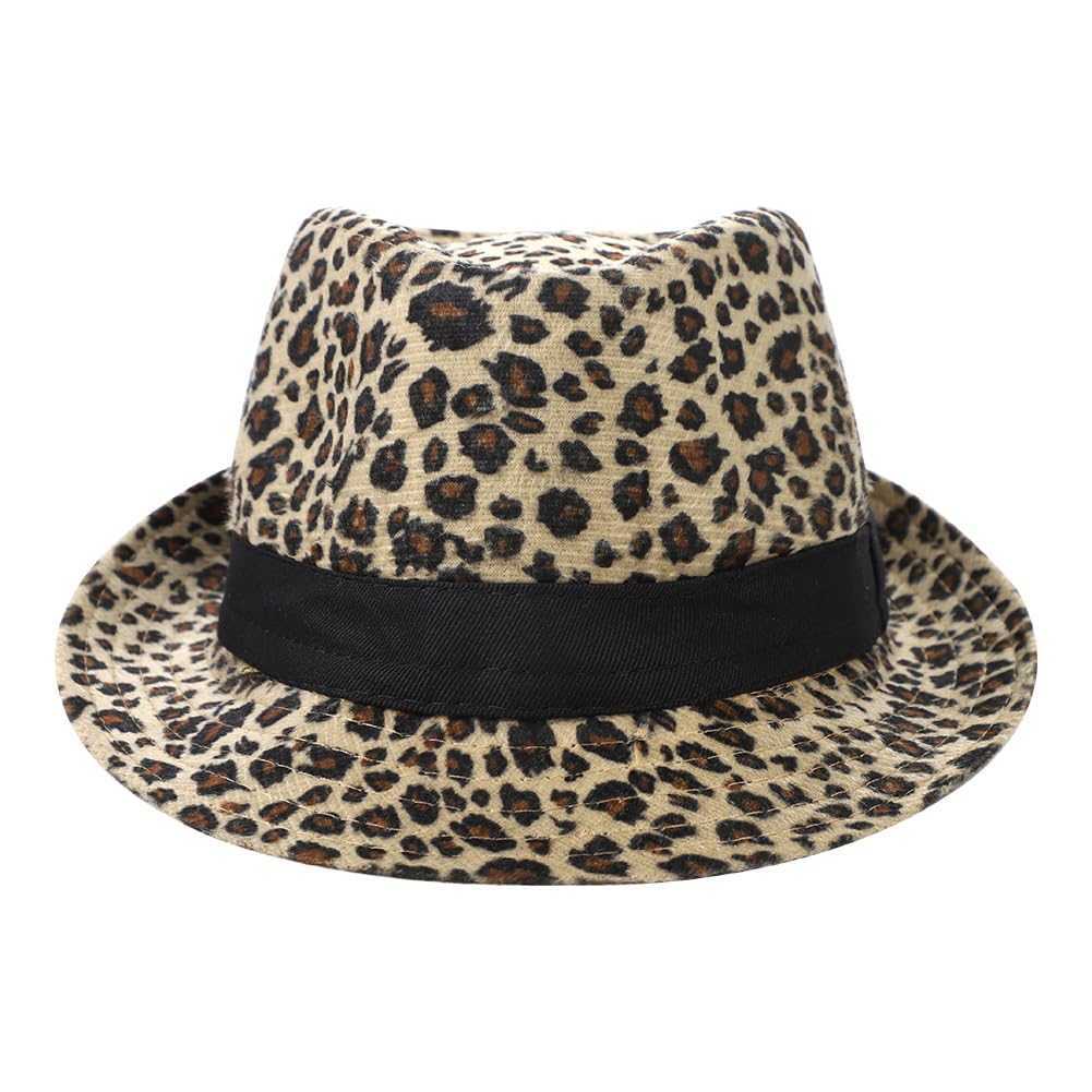 LONTG Chapeau Panama Vintage Femme Chapeau Fedora en Feutre à Large Bord avec Bande Chapeaux Trilby Jazz Léopard Sexy Chapeaux de Gentleman Classique Printemp Automne Casquette Panama Hat