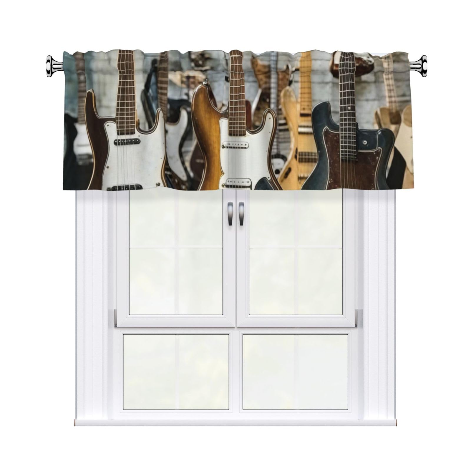 HJKJKKJ Window Valance 137x 46 CM Kitchen Curtains Guitar Bass Music Valances for Windows Vintage Short Window Curtains Farmhouse Rod Pocket Decorative Curtain Valance for Bedroom Bathroom