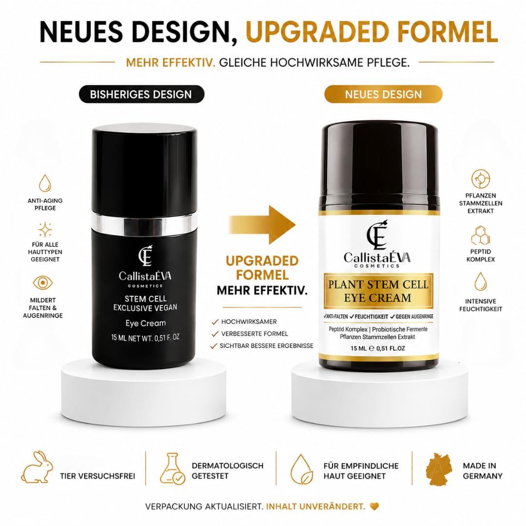 Stammzellen Augencreme - Made in Germany – Anti-Aging Augenpflege gegen Augenringe, Schwellungen & Falten – Mit Peptiden, Probiotic Ferments, Allantoin, Hyaluron, Alle Haupttypen– 15ml