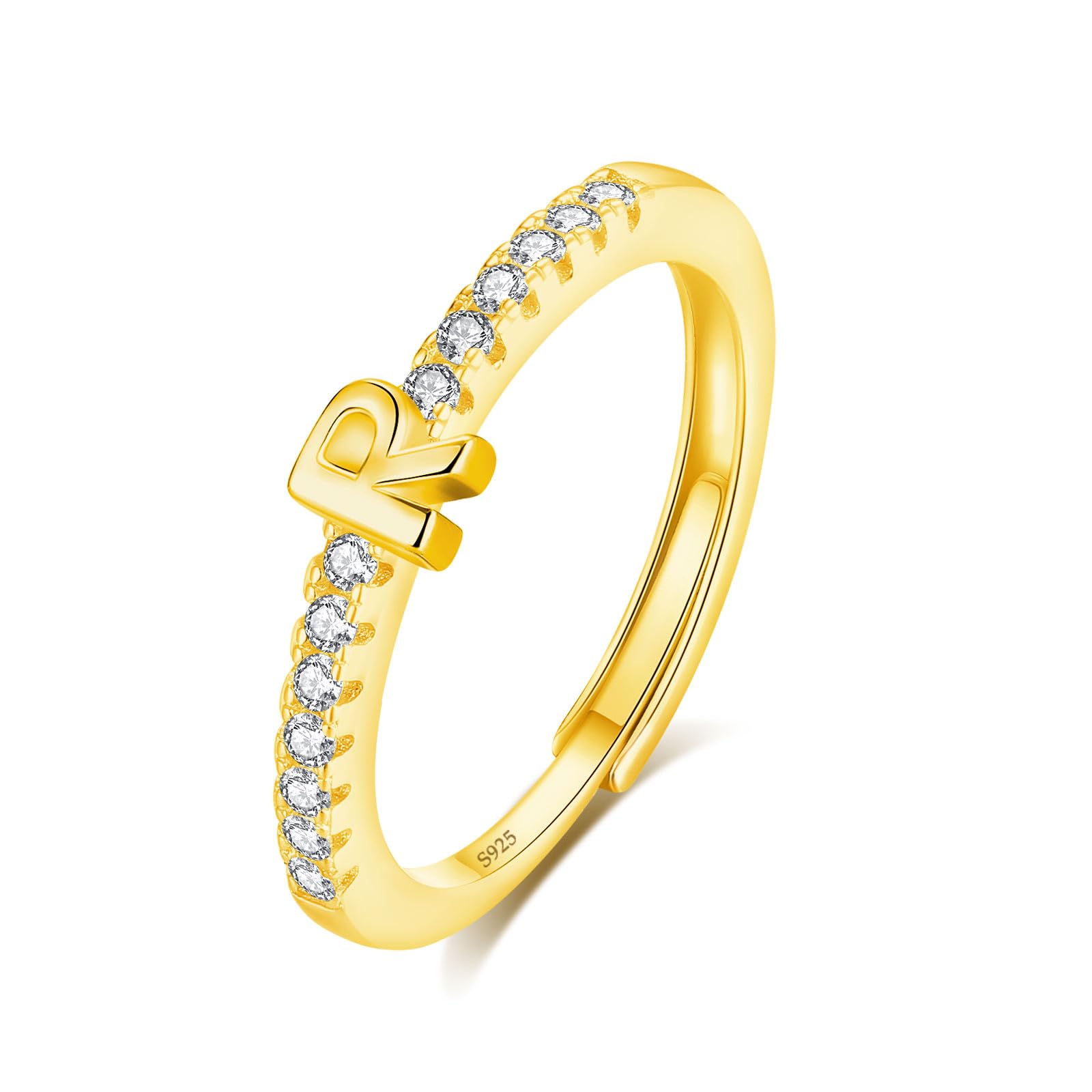 Bague initiale R en argent 925 doré, un bijou monogramme empilable et ajustable de haute qualité - 8