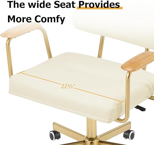 Miniatura 4 de Furniliving Sillas de oficina de cuero, cómoda silla de oficina, silla giratoria ajustable para computadora con patas doradas y reposabrazos