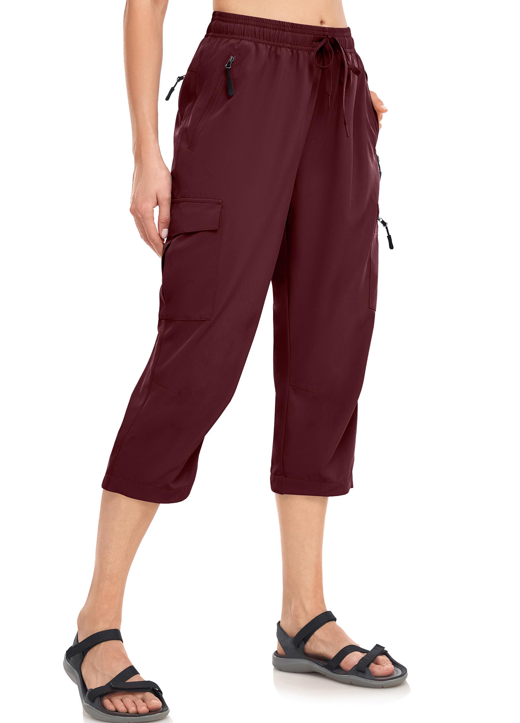 Womens Hiking Capris Pants Dri Fit UPF50 Outdoor Camping Travel Capri Elastic Waist Drawcord Active Joggers Capris