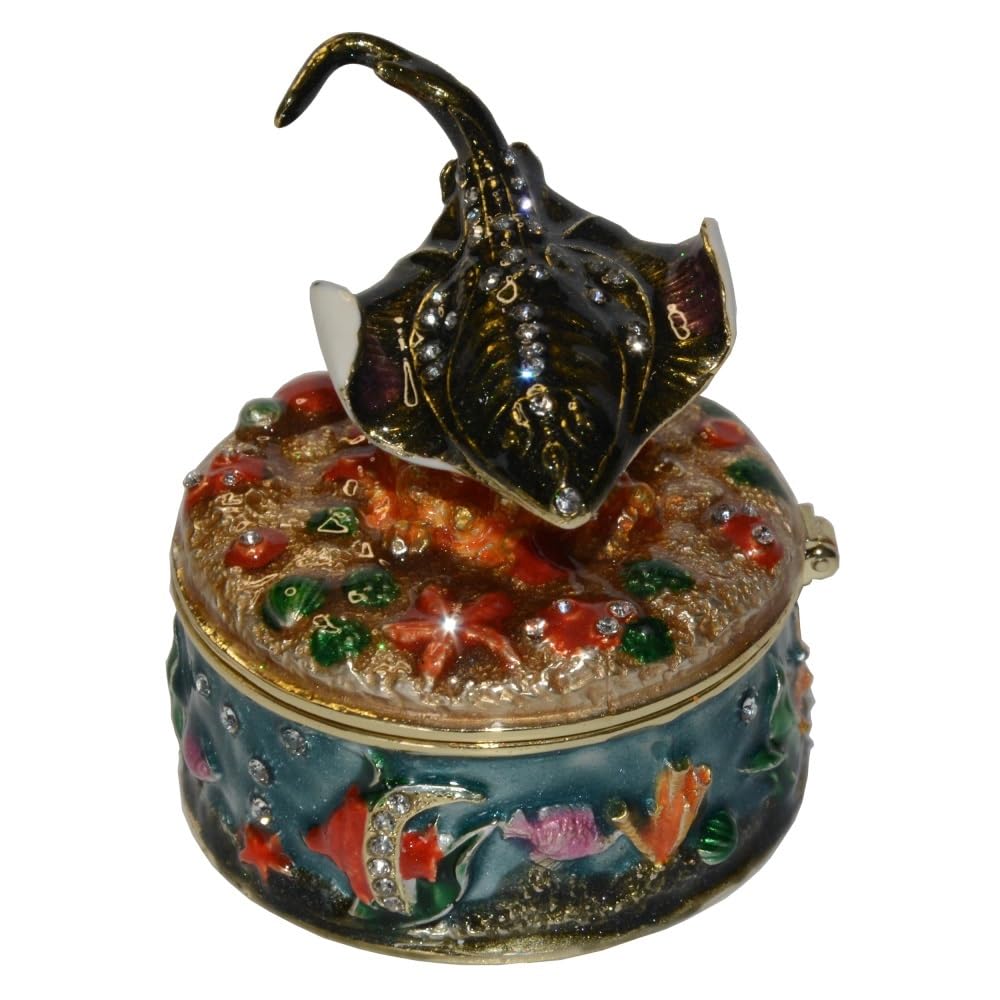 YOPI Stingray Enamel Trinket Box – Nautical Ocean Decor, Sea Life Jewelry Container, Metal Home Decor