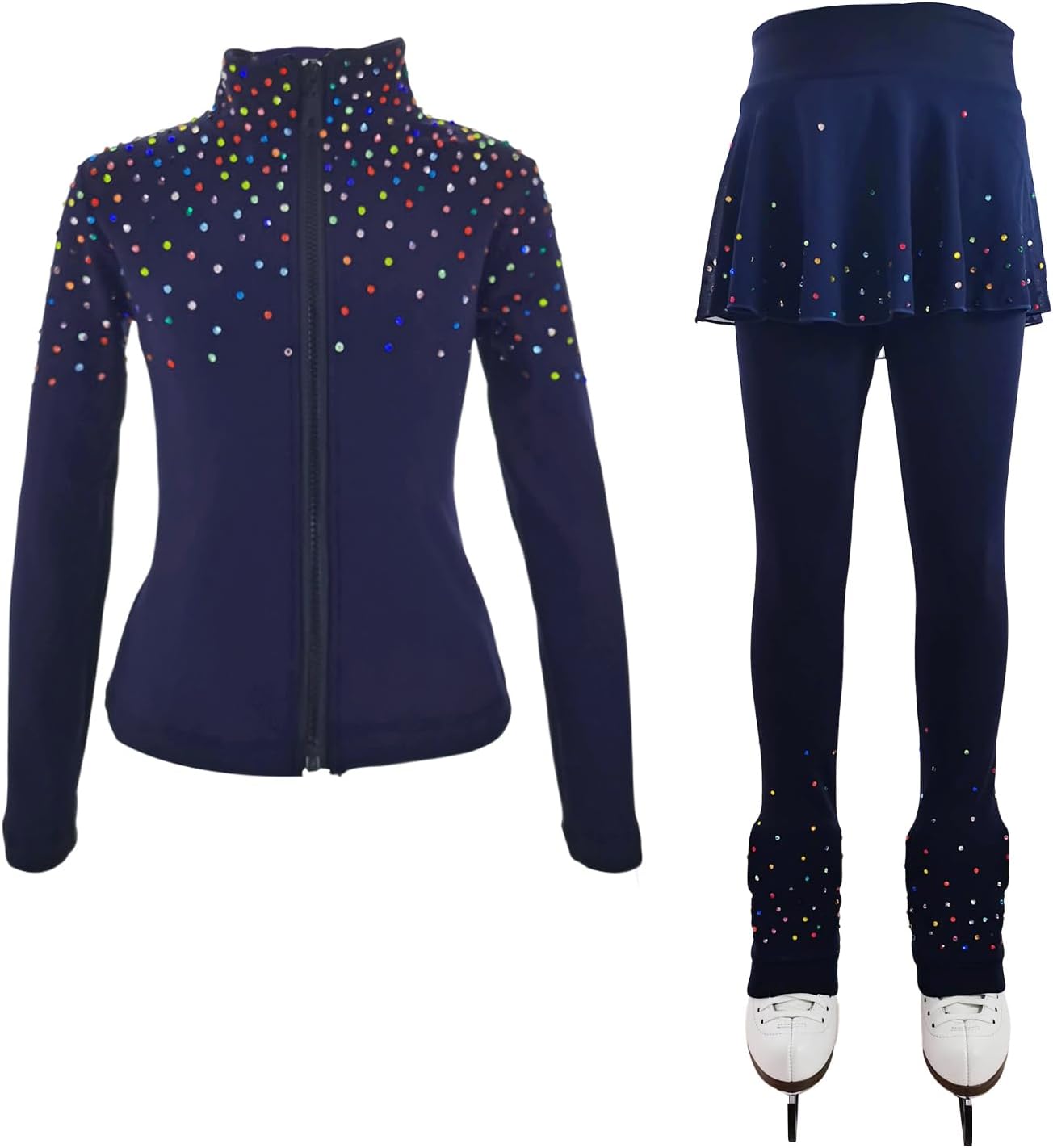 LIUHUO Figure Ice Skating Training Pants Jackets Girls Womens Fleece Shiny Colored Diamond Girl Comfortable Warm Tracksuit