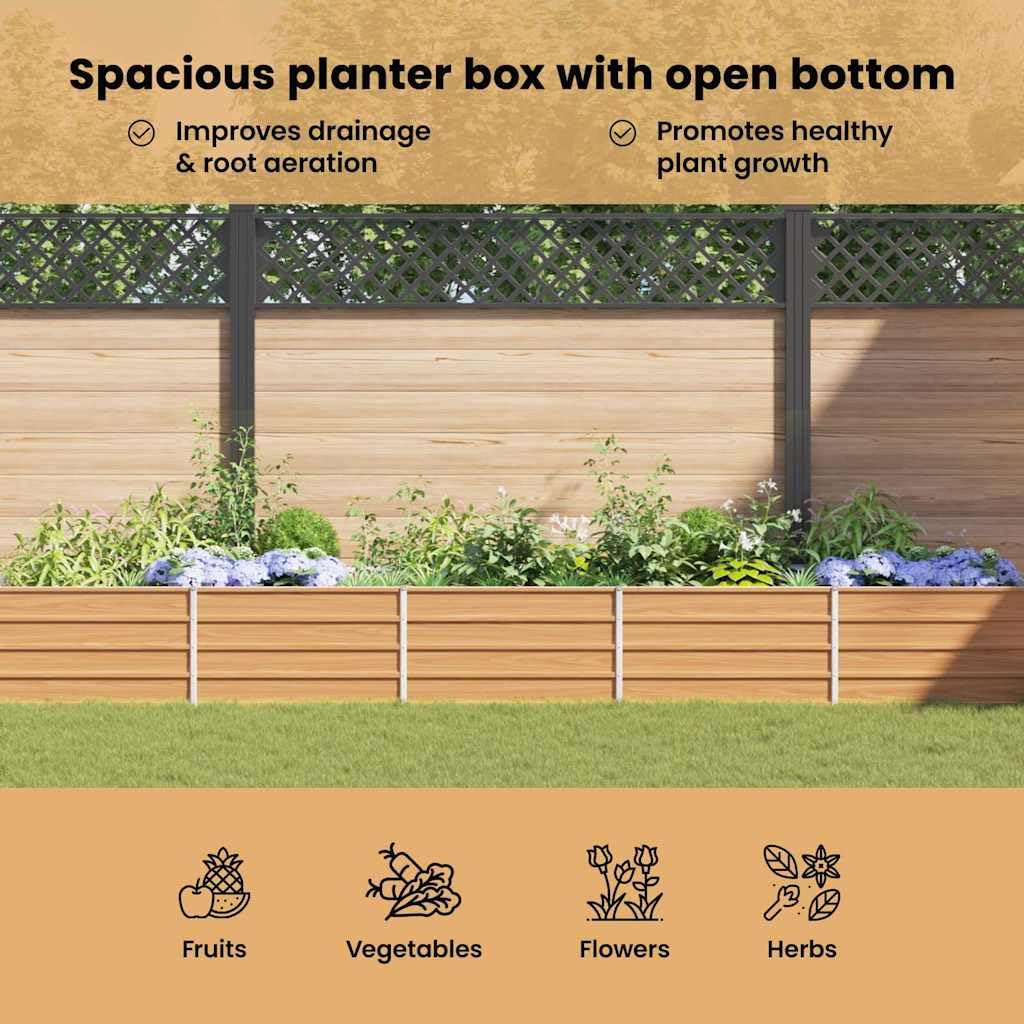 vidaXL Arriate Elevado Marrón Claro 400 x 80 x 45 cm Acero Galvanizado, Jardín y Terraza, Maceta de Metal Resistente, Huerto Elevado, Caja de Flores Exterior, Contenedor de Plantas para Hierbas