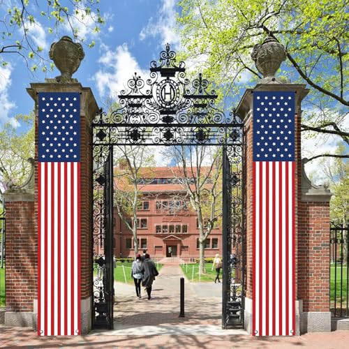 Image of 4th of July Decorations - Hanging American Flag Banners Patriotic Porch Sign for Memorial Day, Independence Day Party Supplies - Weatherproof Stars and Stripes Red White Blue (2 Pcs)
