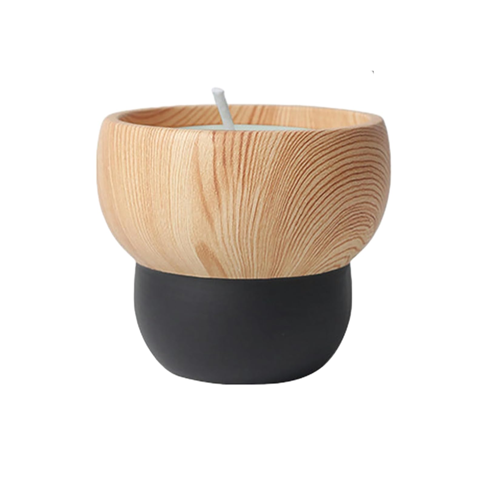 2PC Nordic retro style simple imitation wood grain therapy ceramic candle cup wax filling decoration for Wedding, Dinning, Party-Double round flowerpot+black 025-OW-0453 Gulong Fragrance