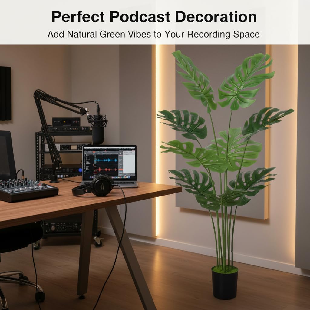 HMS Happy Memories Artificial Bird of Paradise Plant Fake Tropical Palm Tree for Indoor Outdoor, Perfect Faux Plants for Home Garden Office Store Decoration (Monstera)