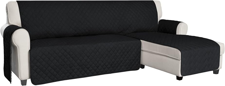 ISSUNTEX Sectional Couch Covers for Dogs, Reversible L Shaped Sofa Cover, Water Resistant Chaise Lounge Cover Furinture Protector for Kids Pets Large, Black/Black
