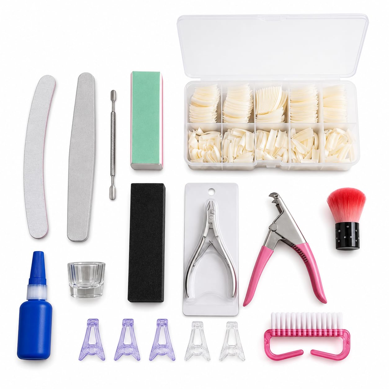 Professional C Curve Nail Extension Kit with 500 C-Curve False Nail Tips, Nail Tip Cutter, Cuticle Nipper, Nail Glue, Buffer Block & Complete Manicure Tools for Acrylic, Gel & DIY Nail Art-image-43